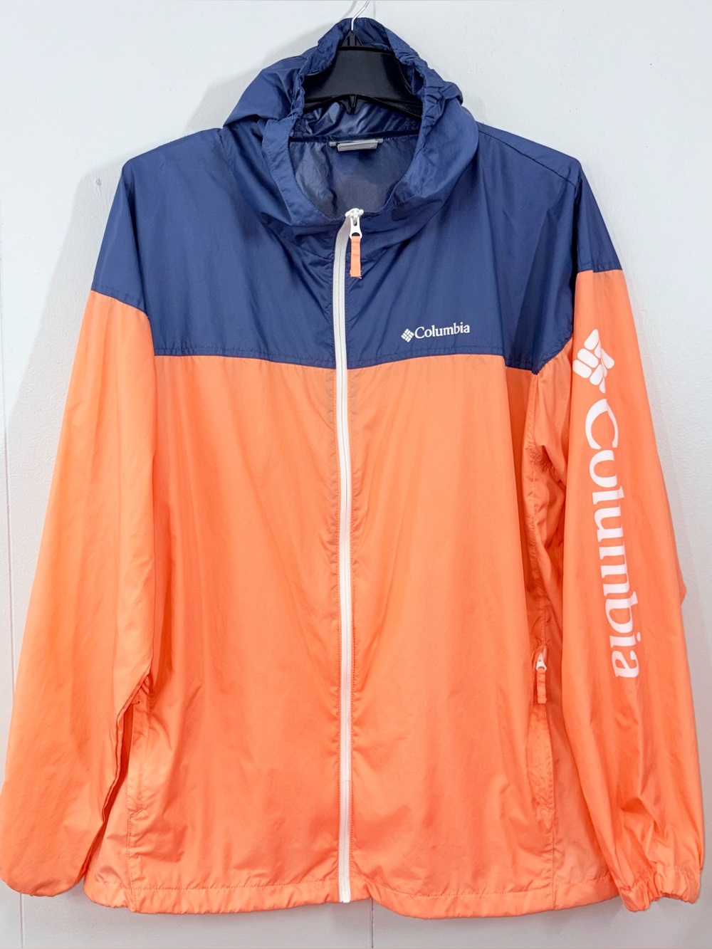 Columbia Flash Challenger Novelty Windbreaker Men 2XT Tall Orange Navy Hooded